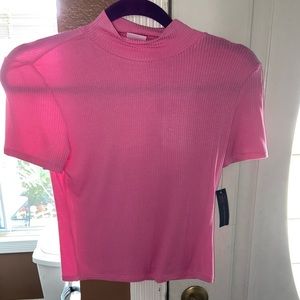 Bubble gum pink mock neck shirt